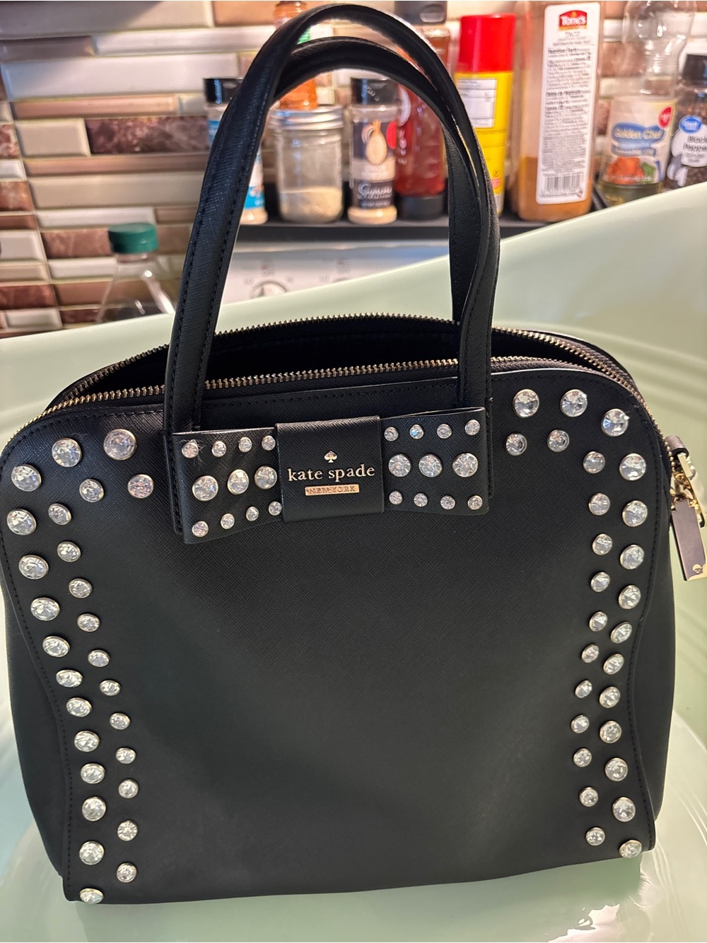 kate spade Black Crystal-Studded Dome Satchel